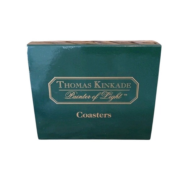 Thomas Kinkade Painter of Light Cottage Coasters Boxed Set of 6 Cork Backing - Picture 3 of 4